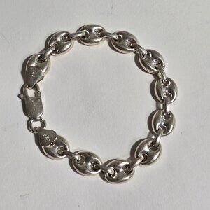 VTG Sterling Silver Bracelet Mariner Anchor Link Chain Hollow Puffy 7" 925 Italy